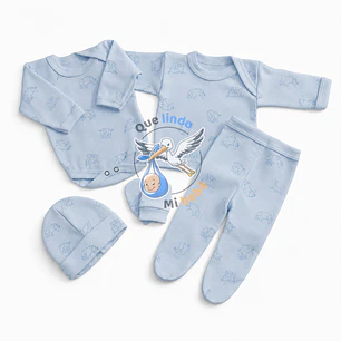 Ajuar 5 Piezas con Diseño Talla 0/3 Meses Celeste Elefante