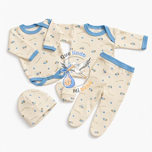 Ajuar 5 Piezas con Diseño Talla 0/3 Meses Celeste Perrito