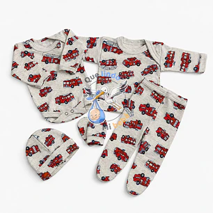 Ajuar 5 Piezas con Diseño Talla 0/3 Meses Gris Bomberos