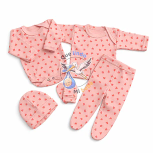 Ajuar 5 Piezas con Diseño Talla 0/3 Meses Rosado Corazones