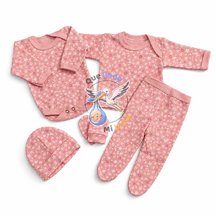 Ajuar 5 Piezas con Diseño Talla 0/3 Meses Rosado Flores