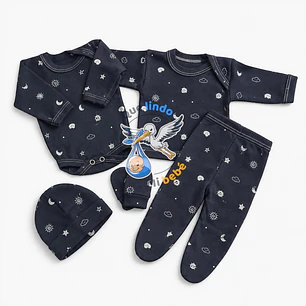 Ajuar 5 Piezas con Diseño Talla 0/3 Meses Azul Marino Universo
