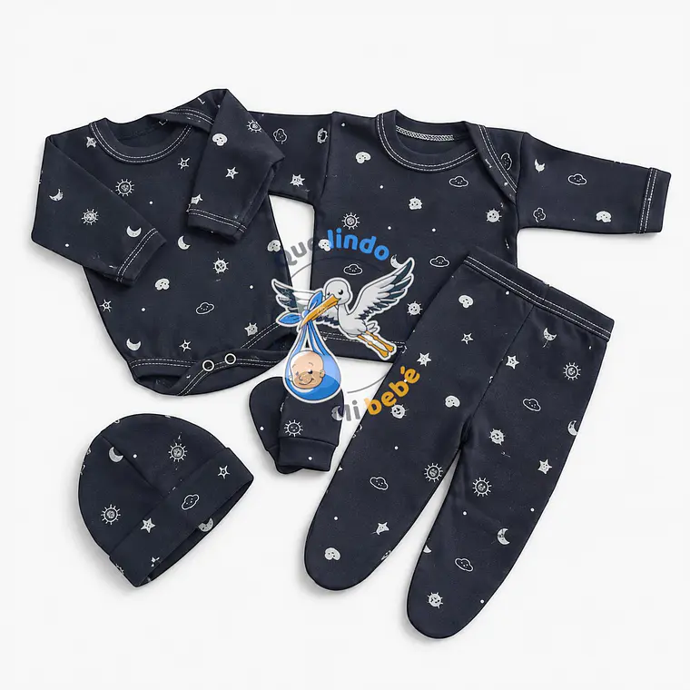 Ajuar 5 Piezas con Diseño Talla 0/3 Meses Azul Marino Universo 1