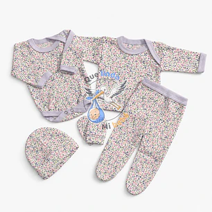 Ajuar 5 Piezas con Diseño Talla 0/3 Meses Lila Floreado