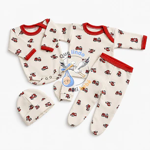 Ajuar 5 Piezas con Diseño Talla 0/3 Meses Blaco/Rojo Bombero