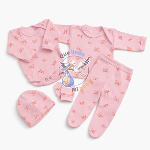 Ajuar 5 Piezas con Diseño Talla 0/3 Meses Rosado Mariposa