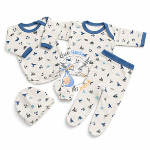 Ajuar 5 Piezas con Diseño Talla 0/3 Meses Blanco/Azul Dinosaurio