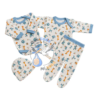 Ajuar 4 Piezas con Diseño Talla 3/6 Meses Blanco/Celeste Animalitos