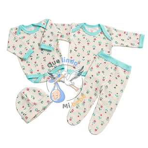 Ajuar 4 Piezas con Diseño Talla 3/6 Meses Blanco/Calipso Flores