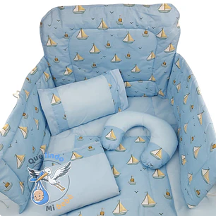Set Para Cuna Estandar Celeste Barquito
