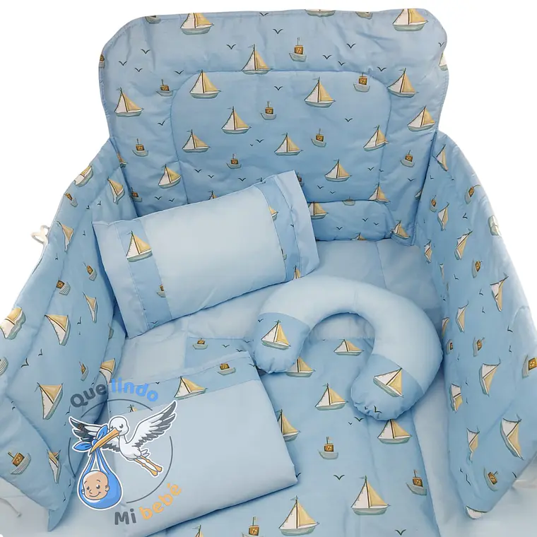 Set Para Cuna Estandar Celeste Barquito 1