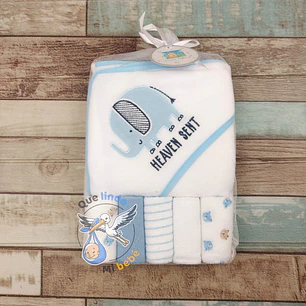 Toalla Capucha + Set 5 Toallitas Elefante