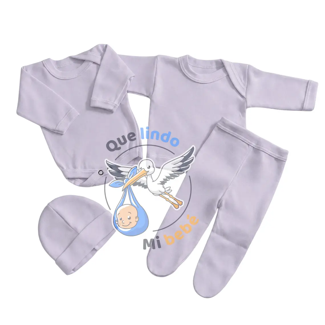 Ajuar 4 Piezas Liso Talla 3/6 Meses Lila Palido 1