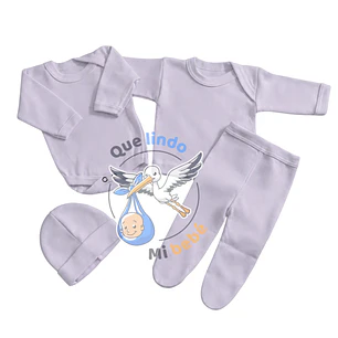 Ajuar 4 Piezas Liso Talla 3/6 Meses Lila Palido