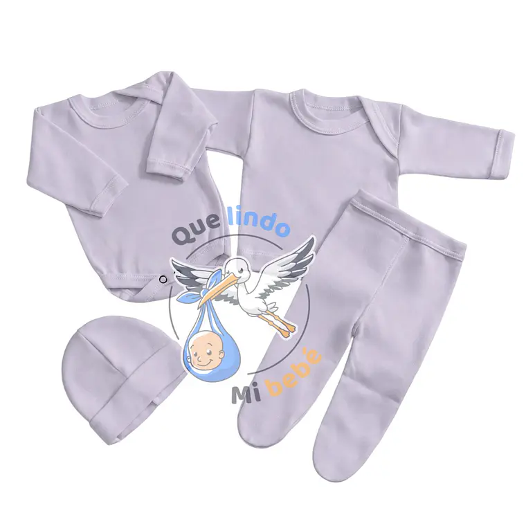 Ajuar 4 Piezas Liso Talla 3/6 Meses Lila Palido 1