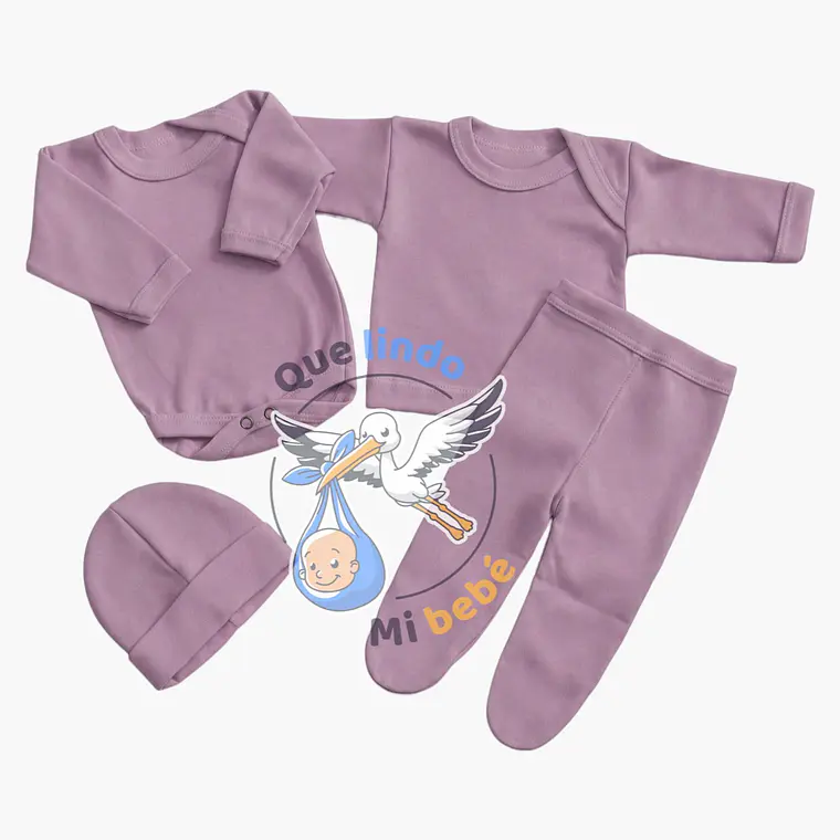 Ajuar 4 Piezas Liso Talla 3/6 Meses Lila Api 1