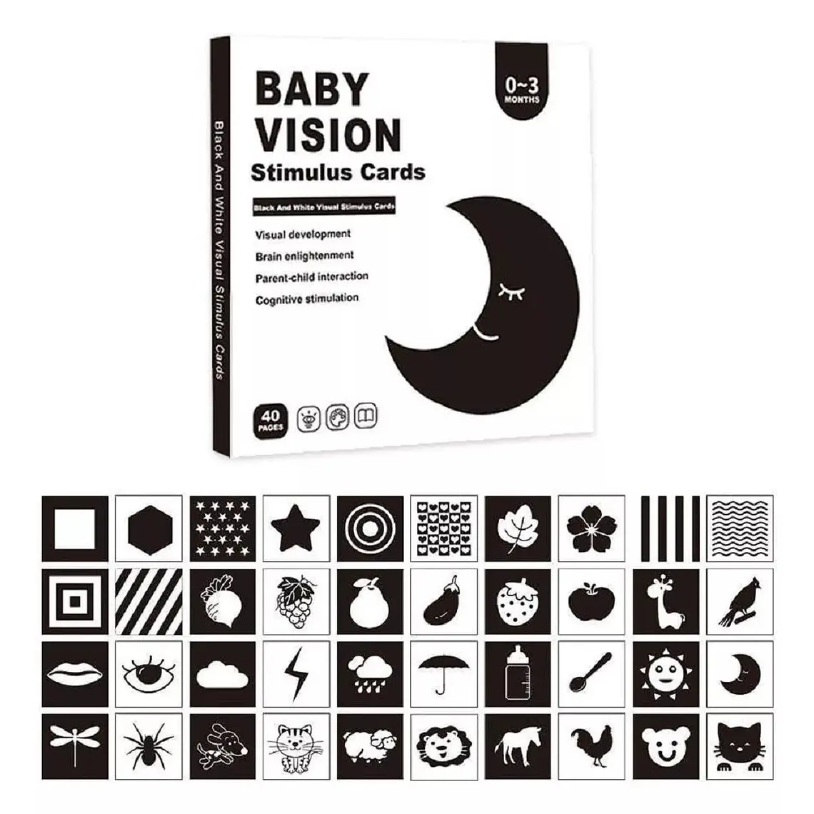 Tarjetas de Estimulación Visual Alto Contraste 0 a 3 Meses +0M 1