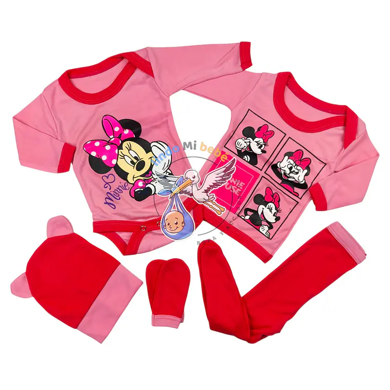 Ajuar Minnie 5 Piezas 0/3 Meses Rosado/Fucsia 1