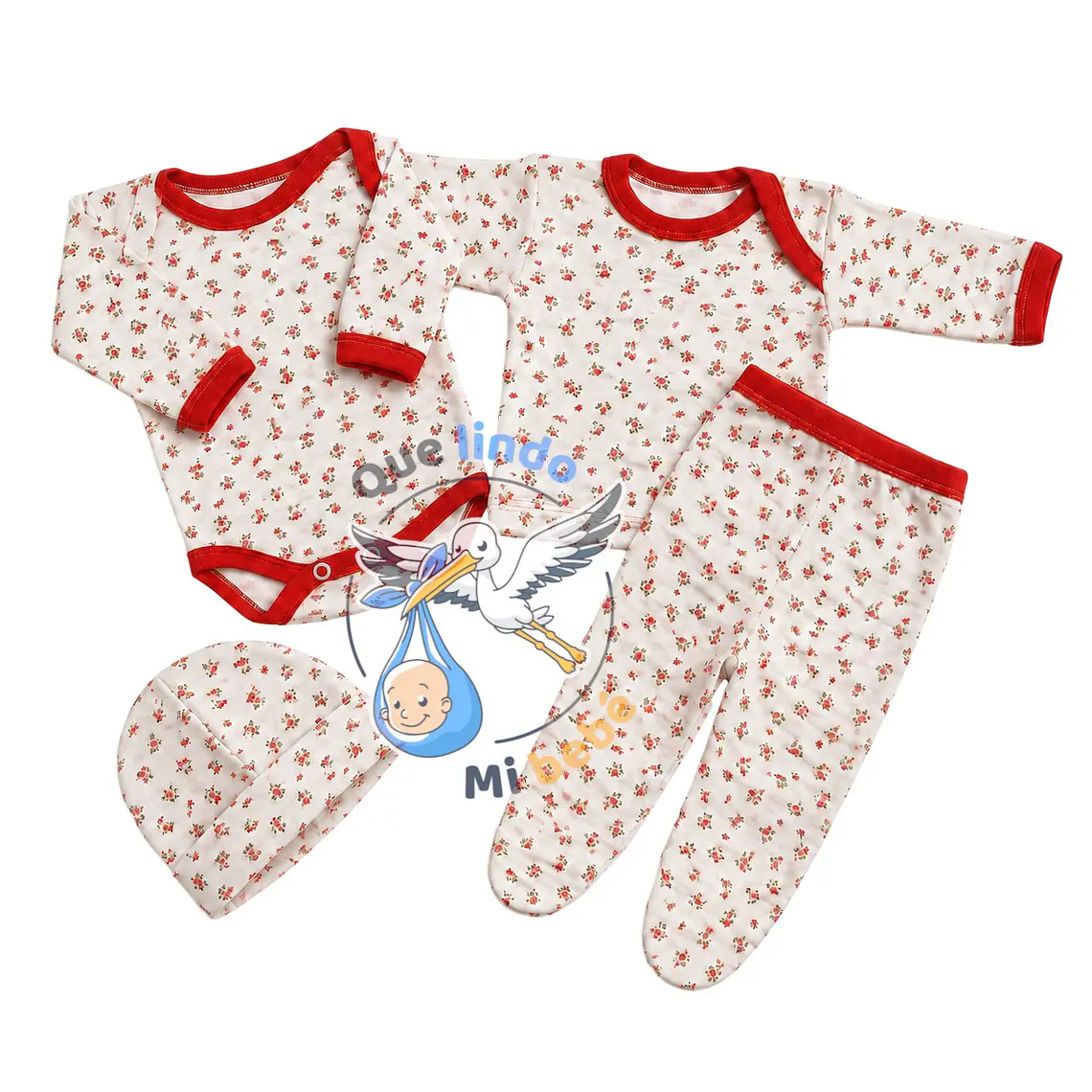 Ajuar 4 Piezas con Diseño Talla 3/6 Meses Blanco/Fucsia Flores 1