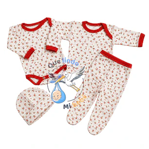 Ajuar 4 Piezas con Diseño Talla 3/6 Meses Blanco/Fucsia Flores