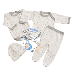 Ajuar 4 Piezas con Diseño Talla 3/6 Meses Blanco/Gris Estrella