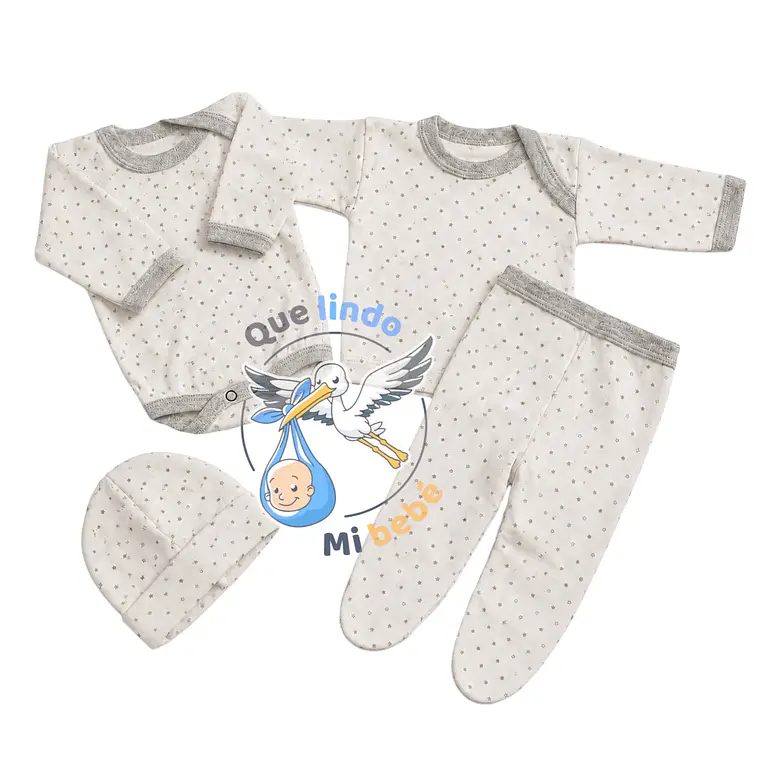 Ajuar 4 Piezas con Diseño Talla 3/6 Meses Blanco/Gris Estrella 1
