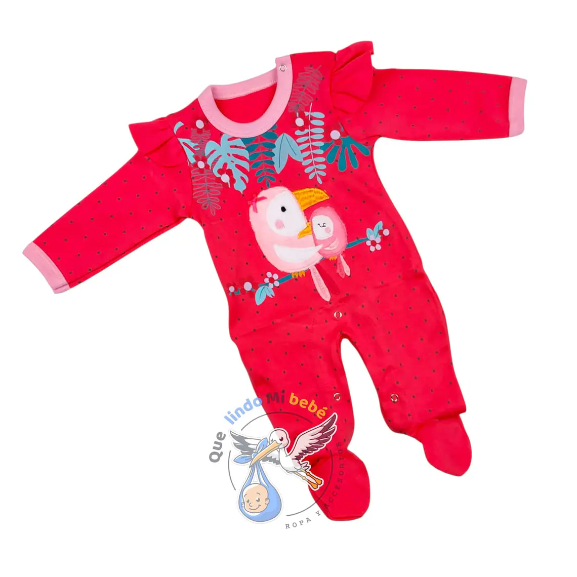Osito Algodón 1 Pieza 0/3 Meses Pajaritos Fucsia 1