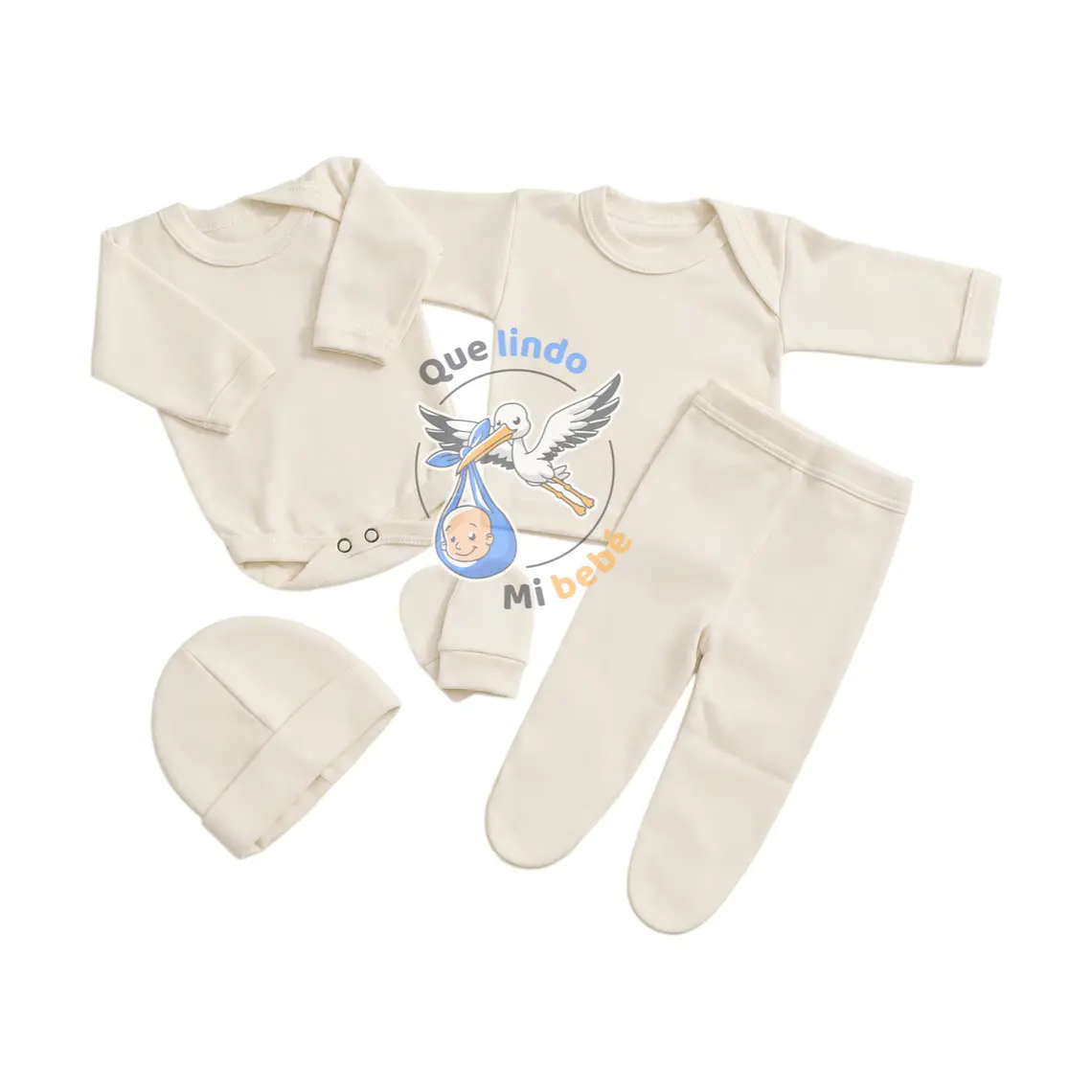 Ajuar 5 Piezas Liso Talla Prematuro Crema 1