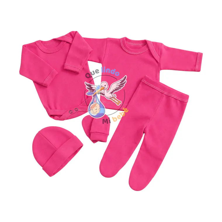 Ajuar 5 Piezas Liso Talla Prematuro Chicle 1