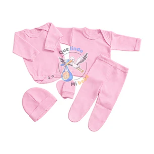 Ajuar 5 Piezas Liso Talla Prematuro Rosado Claro