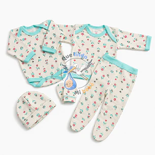 Ajuar 5 Piezas con Diseño Talla 0/3 Meses Blanco/Calipso Flores