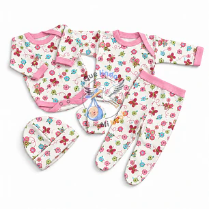 Ajuar 5 Piezas con Diseño Talla 0/3 Meses Blanco/Rosado Mariposas