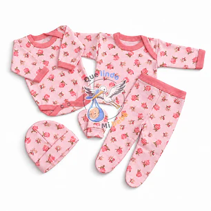 Ajuar 5 Piezas con Diseño Talla 0/3 Meses Rosado Flores