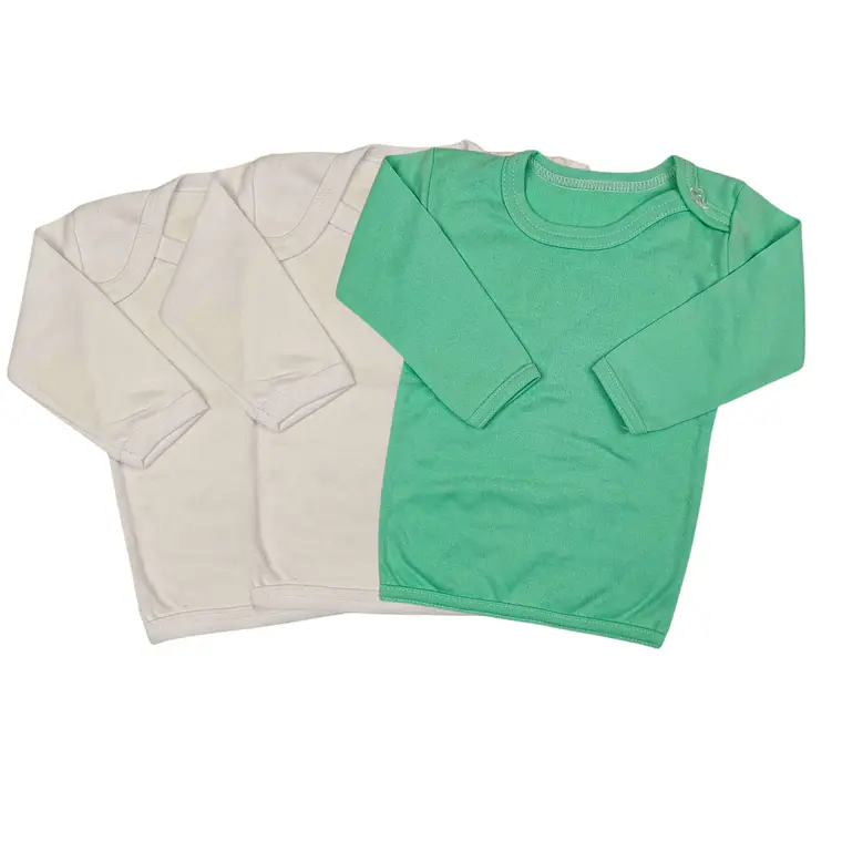 Prendas - Set 3 Camisetas Manga Larga 9/12 Meses Blanco/Blanco/Verde 1