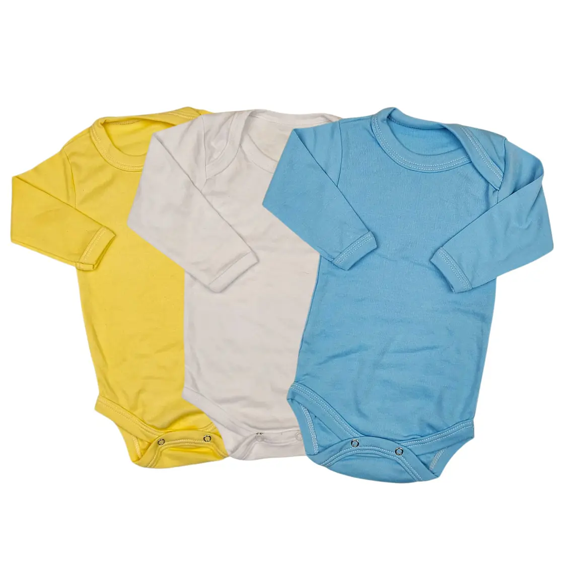 Prendas - Set 3 Bodys Manga Larga 6/9 Meses Celeste/Blanco/Amarillo 1