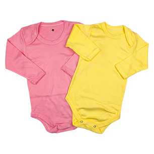 Prendas - Set 2 Bodys Manga Larga 12/18 Meses Rosado/Amarillo