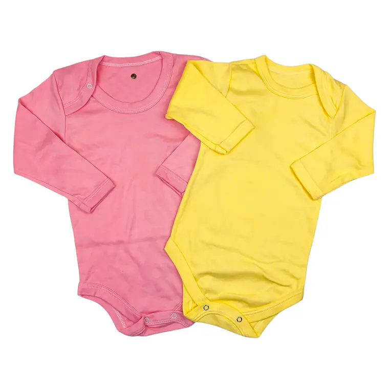Prendas - Set 2 Bodys Manga Larga 12/18 Meses Rosado/Amarillo 1