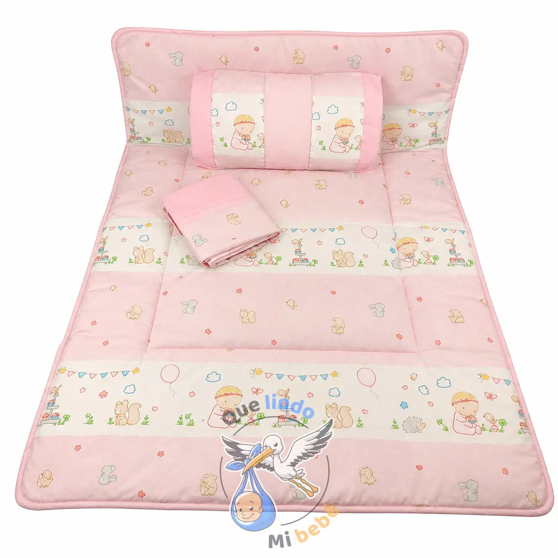 Set Para Cuna Colecho Rosado Bebita Animalitos 1