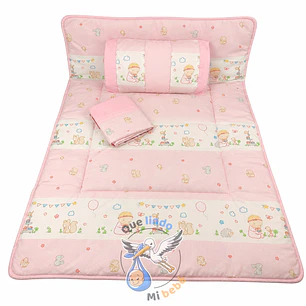 Set Para Cuna Colecho Rosado Bebita Animalitos