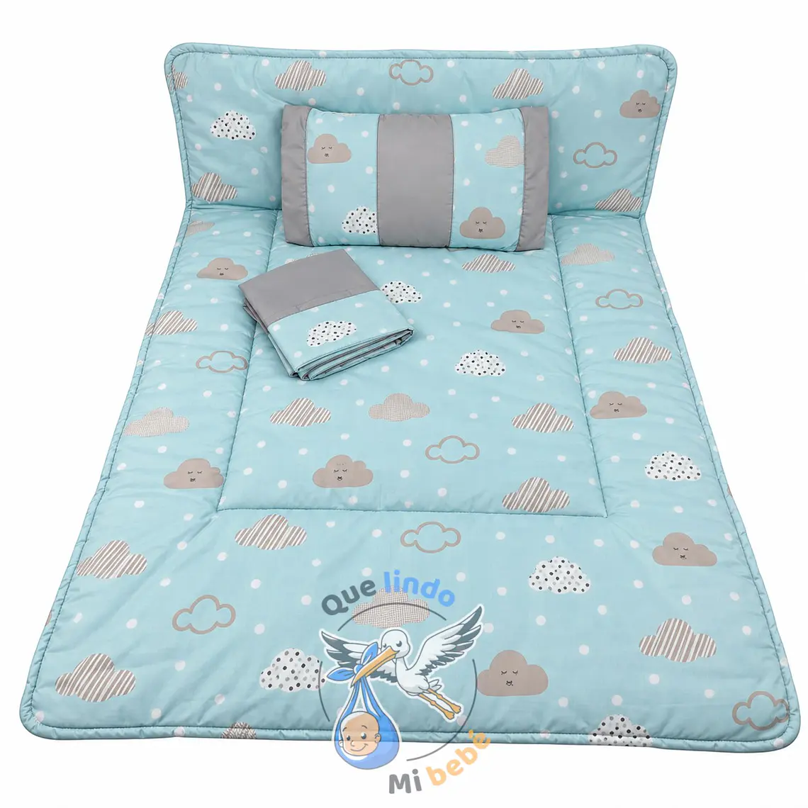 Set Para Cuna Colecho Celeste/Gris Nubes 1