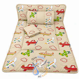 Set Para Cuna Colecho Beige Aviones