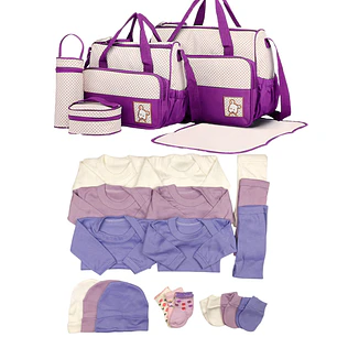 Pack Bolso 5 Piezas + Ajuar 18 Piezas 0/3 Meses Morado/Lila