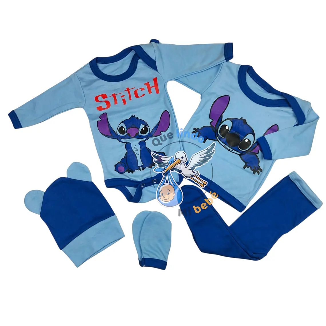 Ajuar Stitch Niño 5 Piezas 0/3 Meses Celeste Azul 1