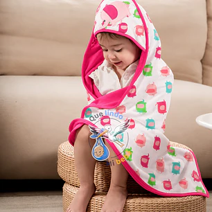 Manta Algodón con Capucha Elefante Fucsia