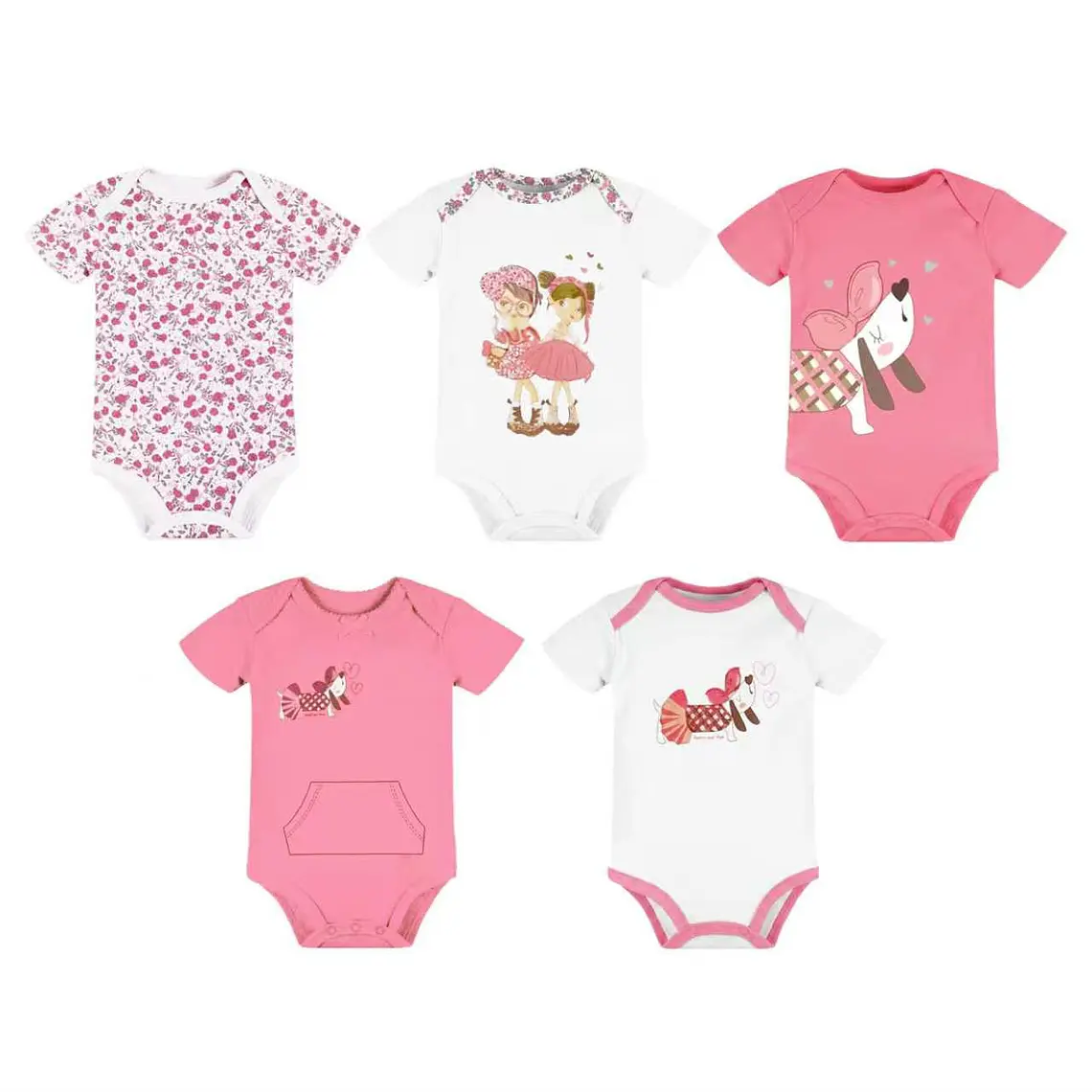 Set 5 Bodys Manga Corta 18/24 Meses Salchichita Rosado 1