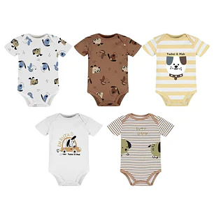 Set 5 Bodys Manga Corta 3/6 Meses Cachorritos