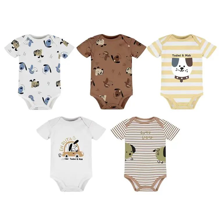 Set 5 Bodys Manga Corta 6/9 Meses Cachorritos 1