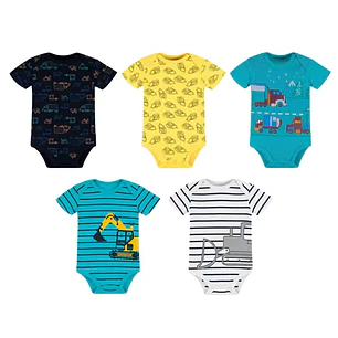 Set 5 Bodys Manga Corta 9/12 Meses Camioncitos