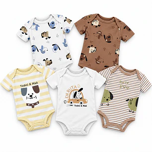 Set 5 Bodys Manga Corta 0/3 Meses Cachorritos