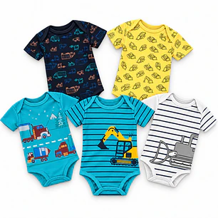 Set 5 Bodys Manga Corta 3/6 Meses Camioncitos